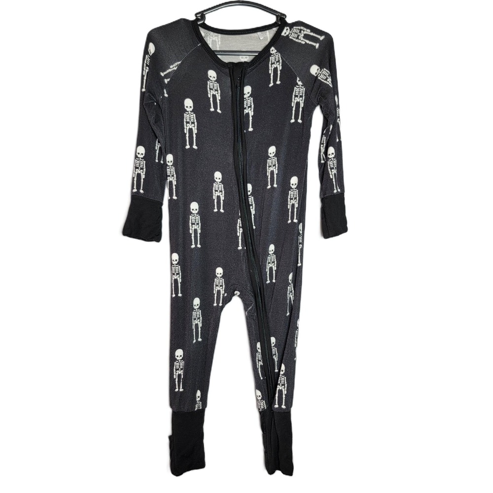 Miozing‎ Bamboo Skeleton Pajamas Zippy Romper 6-12M Halloween Black White